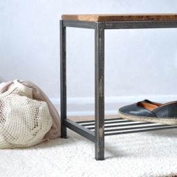 Reclaimed Wood & Steel Shoe Rack/Bench - thumbnail 2