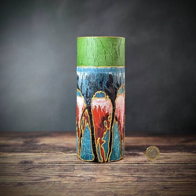 Unique Vase Hand Painted Glass Green Red Gold Modern Design Vibrant Colours Decor Thoughtful Stylish Home Gift Friend Idea - image 1