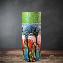 Unique Vase Hand Painted Glass Green Red Gold Modern Design Vibrant Colours Decor Thoughtful Stylish Home Gift Friend Idea - thumbnail 3