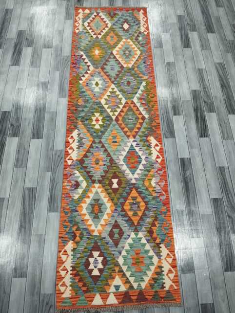 Classic Runner Rug, Handmade Artisan Afghan Turkish, Scandinavian, Navajo, Bohemian, Wool Flatweave Multicolour Kilim Rug 295x82 cm - image 1