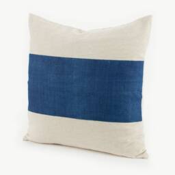 Hill Tribe Hemp Throw Pillow - Blue Striped Rustic Cushion Cover - 20x20 - thumbnail 4