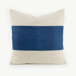 Hill Tribe Hemp Throw Pillow - Blue Striped Rustic Cushion Cover - 20x20 - thumbnail 1
