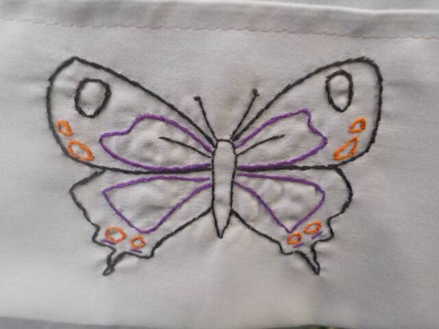 Hand Embroidered Hairstreak Butterfly Purple Standard Pillowcase - image 1