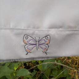 Hand Embroidered Hairstreak Butterfly Purple Standard Pillowcase - thumbnail 2