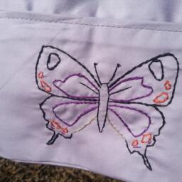 Hand Embroidered Hairstreak Butterfly Purple Standard Pillowcase - thumbnail 3