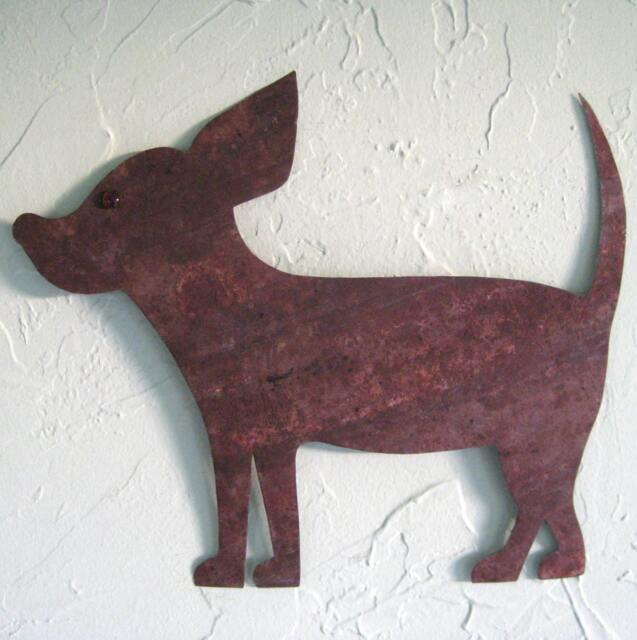 Recycled Metal Chihuahua Wall Art Rusted Dog Sculpture - 11x14 - image 1
