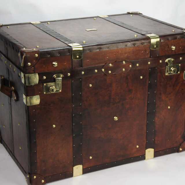 Hand-Dyed Leather Steamer Trunk Coffee Table - Vintage Travel Chest Furniture - image 1