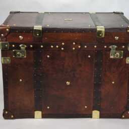 Hand-Dyed Leather Steamer Trunk Coffee Table - Vintage Travel Chest Furniture - thumbnail 4