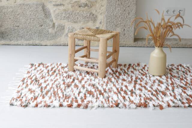 Medium Brown, Gray & White Rug, Bathroom Kitchen Bedroom Nursery Portuguese Bohemian Rug Decor - image 1