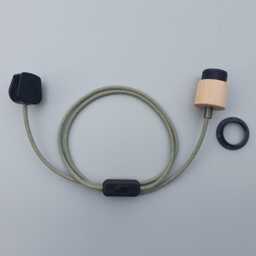 Plug in Pendant Light - Wood + Grey Hanging Fabric Cable Wall Cord & Threaded E27 Wooden Lamp Holder Reading, Ambient Mood Lighting - thumbnail 2