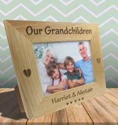 Our Grandchildren Personalised Engraved Solid Oak Photo Frame New Baby Birthday Christening Gift For Grandparents Grandad Nan Gran Nain Taid - thumbnail 1