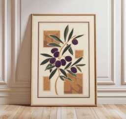 Mediterranean Olive Branch Print, Rustic Kitchen Wall Art, Tuscan Style Poster, Botanical Food Artwork, Italian Home Decor - thumbnail 1
