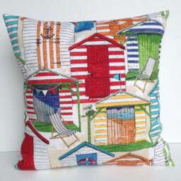 Two Indoor/Outdoor Beach Huts Print Pillow Covers, Cushion, Decorative Throw Pillow, Coral 18x18, Nautical - thumbnail 2