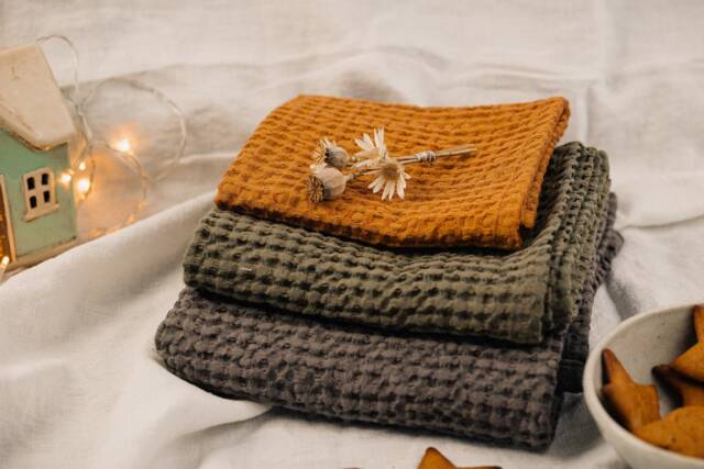 Linen Waffle Towel Soft Stonewashed Cotton Blend - image 1