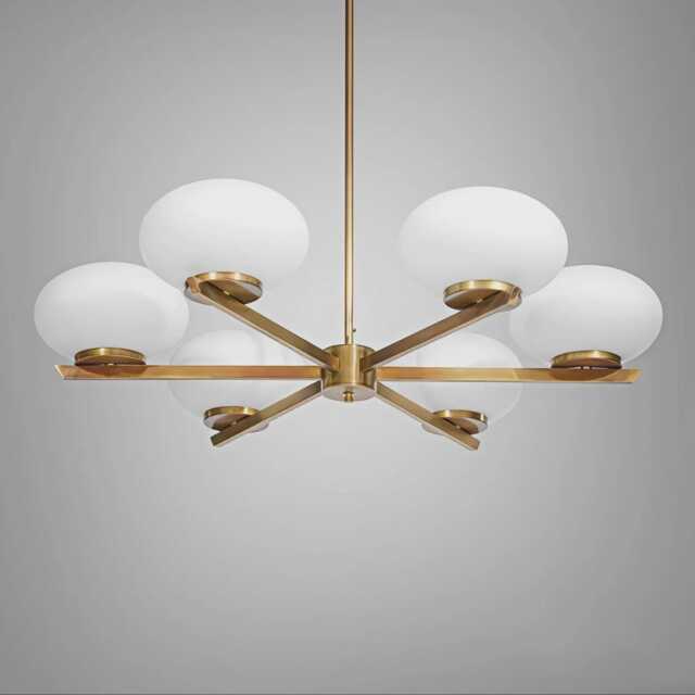 Italian Stilnovo Brass Globe Chandelier, Mid-Century Sputnik Style- 6 Light Chandelier Light Fixture Ceiling Lamp - image 1