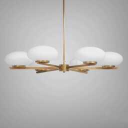 Italian Stilnovo Brass Globe Chandelier, Mid-Century Sputnik Style- 6 Light Chandelier Light Fixture Ceiling Lamp - thumbnail 2