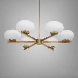 Italian Stilnovo Brass Globe Chandelier, Mid-Century Sputnik Style- 6 Light Chandelier Light Fixture Ceiling Lamp - thumbnail 1