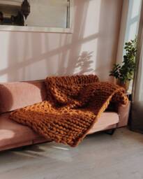 Chunky Knit Blanket - Arm Merino Wool Plaid Giant Weighted Throw Big Yarn - thumbnail 1