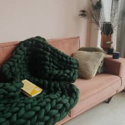 Chunky Knit Blanket - Arm Merino Wool Plaid Giant Weighted Throw Big Yarn - thumbnail 3