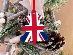 Christmas Decorations Tree Ornament United Kingdom Union Jack Decoration. Tree Shaped Decoration Hanging Ornament - thumbnail 1