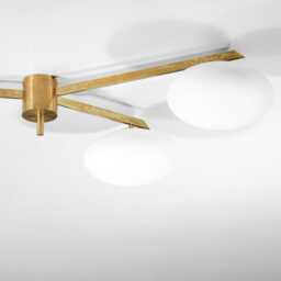 Mid Century Vintage Lelli Style Italian Brass Ceiling Light Flush Mount Lamp Pendant Low Dining Entrance Bedroom 3 Light - thumbnail 3