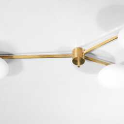 Mid Century Vintage Lelli Style Italian Brass Ceiling Light Flush Mount Lamp Pendant Low Dining Entrance Bedroom 3 Light - thumbnail 2