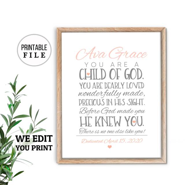 Baptism Gift, Bible Verse Wall Art, Baby Girl Gift Scripture Wall Personalized New Baby Christening Confirmation Gift - image 1