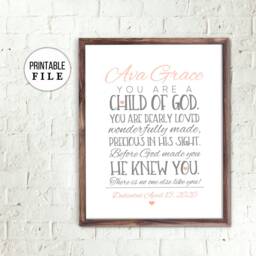 Baptism Gift, Bible Verse Wall Art, Baby Girl Gift Scripture Wall Personalized New Baby Christening Confirmation Gift - thumbnail 3