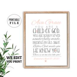 Baptism Gift, Bible Verse Wall Art, Baby Girl Gift Scripture Wall Personalized New Baby Christening Confirmation Gift - thumbnail 1