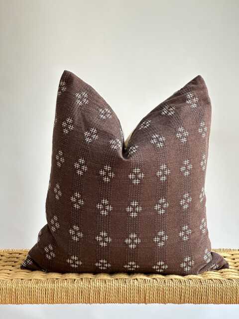 Handwoven Hmong Hemp Pillow Brown Striped Lumbar, Bohemian Decor - image 1