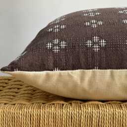Handwoven Hmong Hemp Pillow Brown Striped Lumbar, Bohemian Decor - thumbnail 4