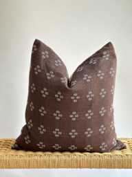 Handwoven Hmong Hemp Pillow Brown Striped Lumbar, Bohemian Decor - thumbnail 1