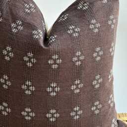 Handwoven Hmong Hemp Pillow Brown Striped Lumbar, Bohemian Decor - thumbnail 3