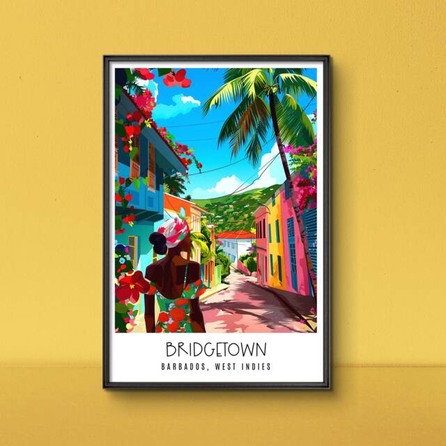 Bridgetown Barbados Travel Poster Print Of Caribbean Artwork Wall Art Gift From