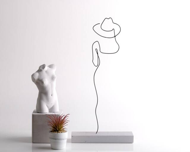 Handmade Wire Art Woman Sculpture Minimalist Tabletop Decor - image 1