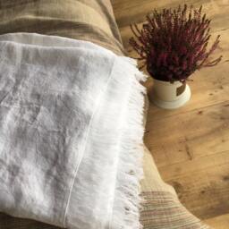 White Linen Throw, Light Blanket, Natural Daybed Blanket, Summer European - thumbnail 4