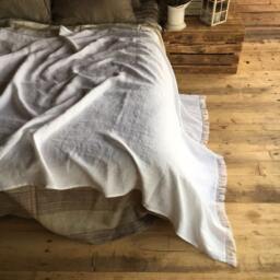 White Linen Throw, Light Blanket, Natural Daybed Blanket, Summer European - thumbnail 2