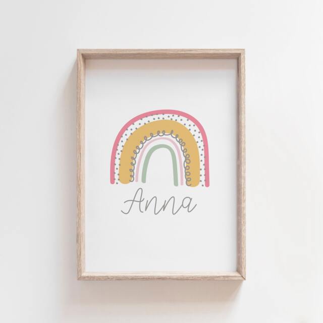 Girls Rainbow Nursery Print, Boho Name Bedroom Decor, Kids Wall Art, Playroom Decor - image 1