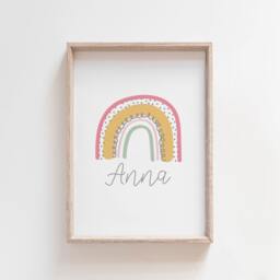 Girls Rainbow Nursery Print, Boho Name Bedroom Decor, Kids Wall Art, Playroom Decor - thumbnail 1
