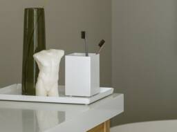 Modern Farmhouse Thoothbrushes Holder, Minimalist Cup For Toothbrushes Foghi, Bathroom Organization, White Batthroom Accessories - thumbnail 1
