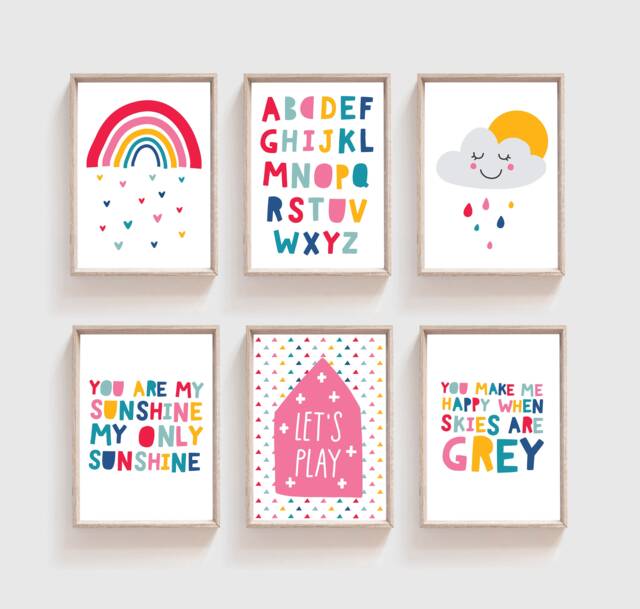 6 You Are My Sunshine Prints, Girls Nursery Rainbow Bedroom Wall Art, Decor, Art - image 1