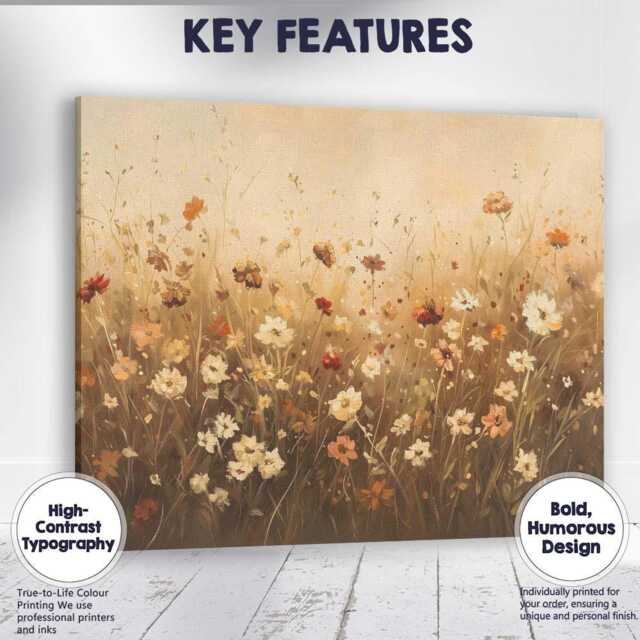 Warm Wildflower Meadow Botanical Field Floral Landscape Canvas Wall Art Print Decor Picture Ready To Hang - image 1