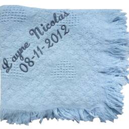 Cotton Baby Afghan Blanket in Pink, Blue Or White With Name & Date Of Birth Embroidery - Custom Embroidered Personalized - thumbnail 2