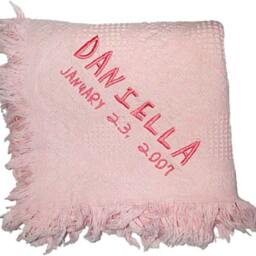 Cotton Baby Afghan Blanket in Pink, Blue Or White With Name & Date Of Birth Embroidery - Custom Embroidered Personalized - thumbnail 3