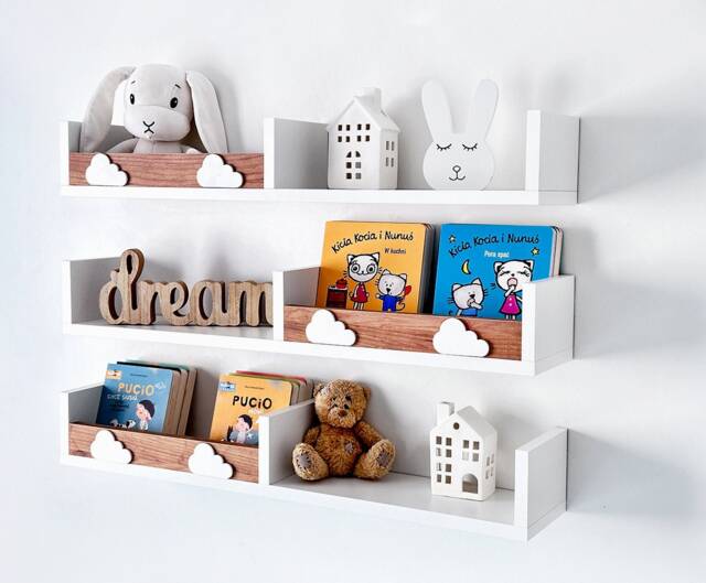 White Floating Shelves Nursery, Scandinavian Kids Bookshelf, Set Of 3 - image 1