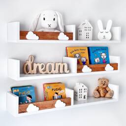 White Floating Shelves Nursery, Scandinavian Kids Bookshelf, Set Of 3 - thumbnail 3