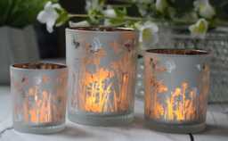 Whispering Fields Butterfly Glass Candle Holder, Cottage Home Decor, 3 Sizes