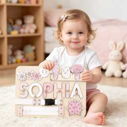 Personalized Baby Girl Name Puzzle, Custom Kids Busy Board, Toddler Gift Toy, 1st Birthday For Kids, Christmas - thumbnail 3