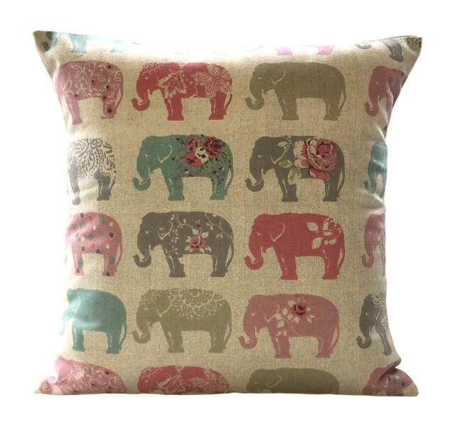 "1 X Clarke & Elephants Pink Grey Blue Cushion Cover 16"" 18" - image 1