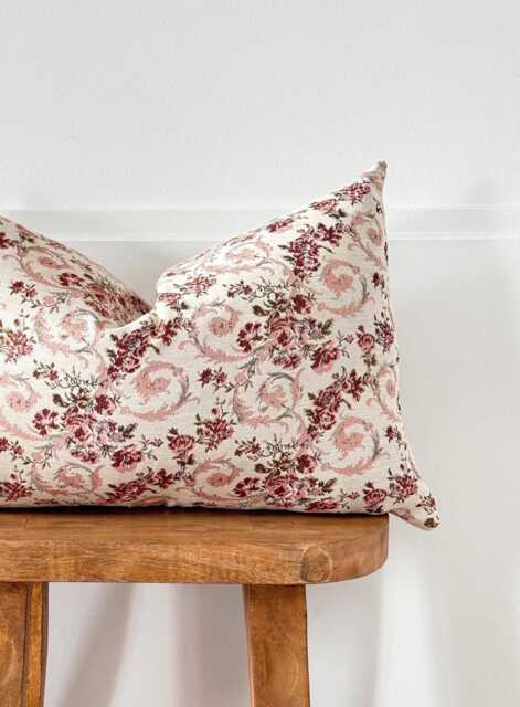 Pink Floral Lumbar Pillow Cover Metallic Gold Accent Throw - image 1
